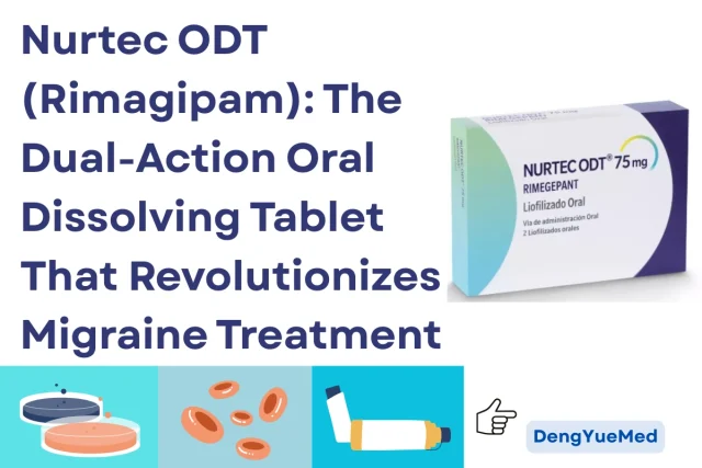 A person holding a white tablet of Nurtec ODT dissolving on their tongue for migraine relief
