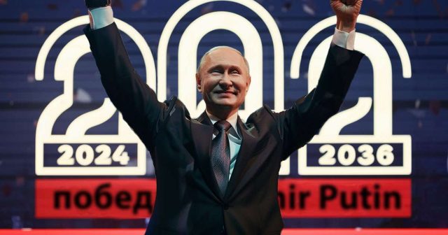 Vladimir Putin casting his ballot at a polling station during the 2024 Russian presidential election