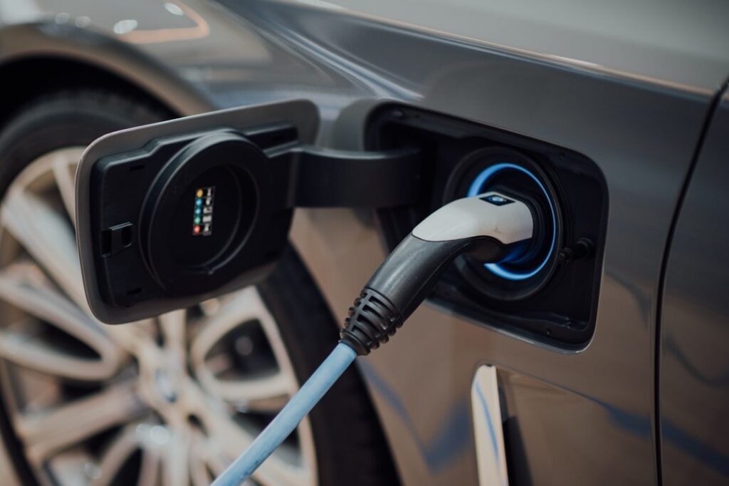 Maybank EV charging station at Dataran Maybank in Kuala Lumpur with a car plugged in