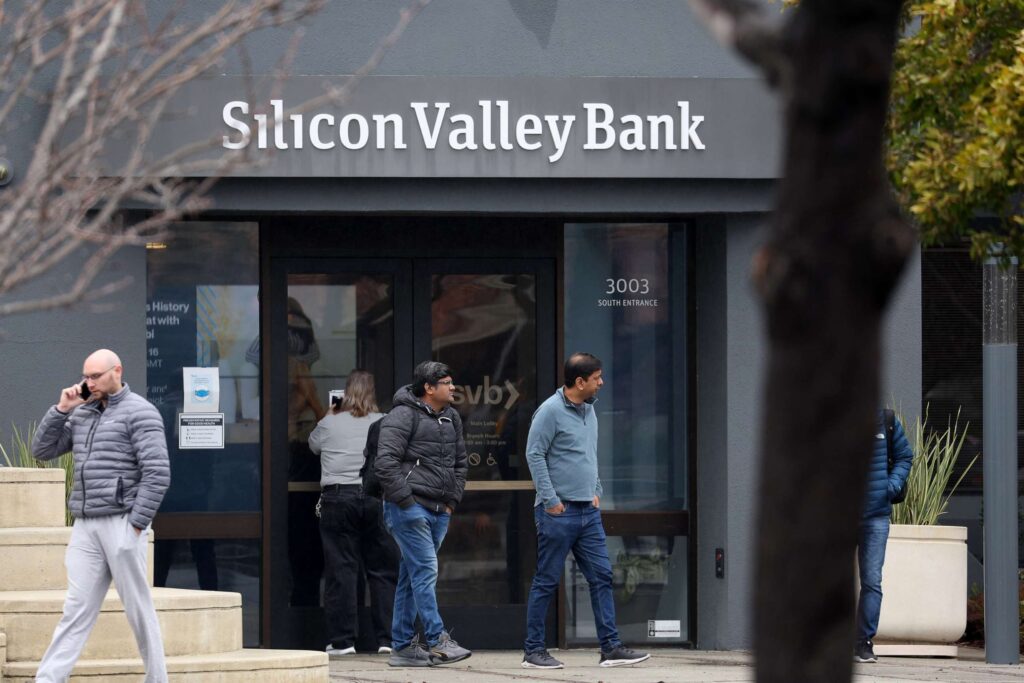 Regulators seize Silicon Valley Bank headquarters in Santa Clara, California, as FDIC takes control of the failed institution.